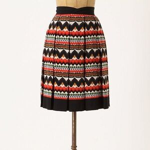 Anthropologie Fei Denpasar Pleated Skirt 2 Aztec Print black red green blue